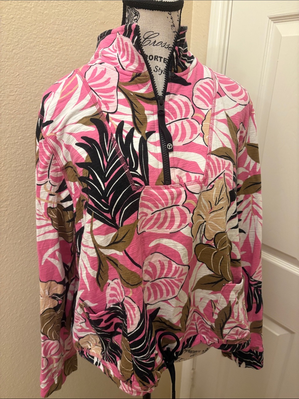 Talbots Pink Floral Zip-Front Varsity Jacket